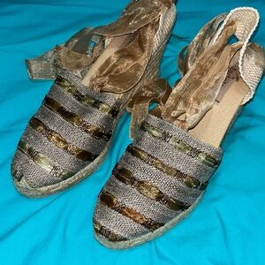 Madeline Gray and Green Espadrilles with Woven Straps